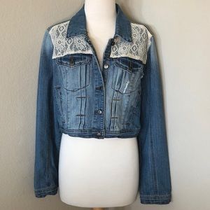Medium Wash Denim Jacket with Lace Detailing XL